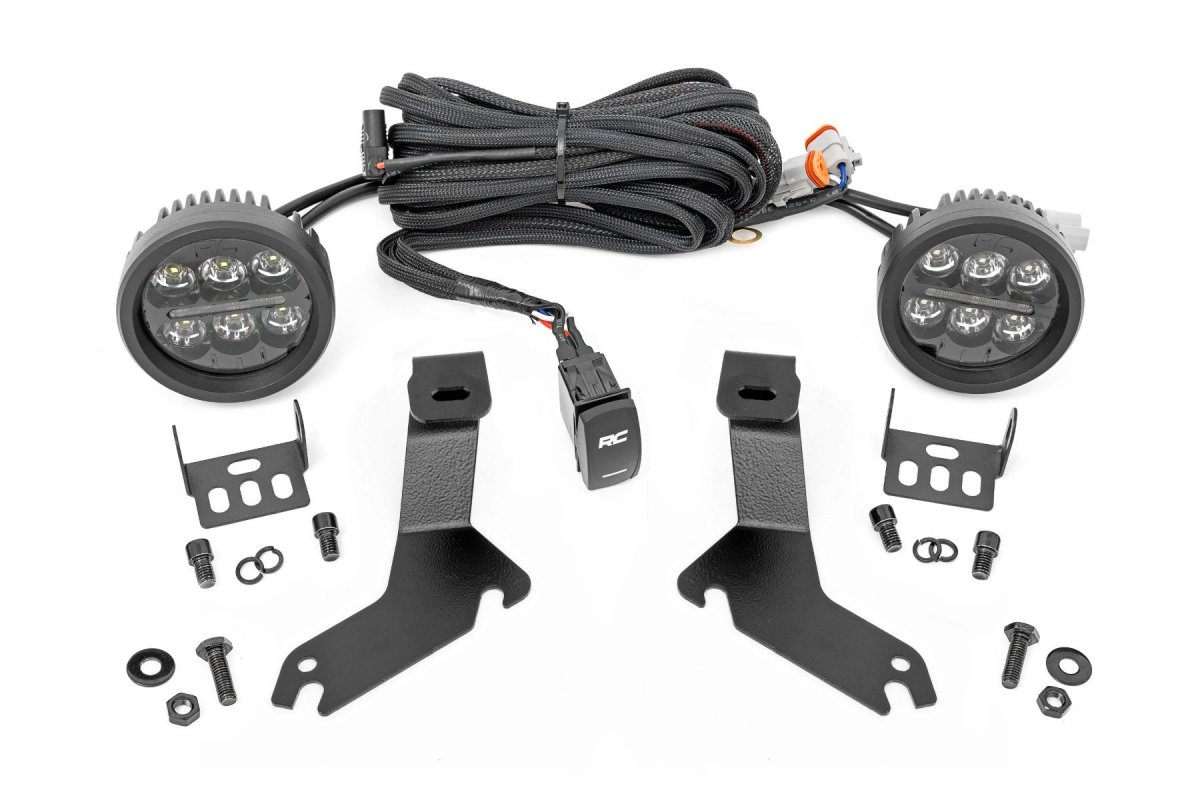 Chevrolet Silverado 1500 LED Light Kit - Ditch Mount - Rough Country - Series Round | 3.5 Inch | Amber DRL - Black - '99-'06